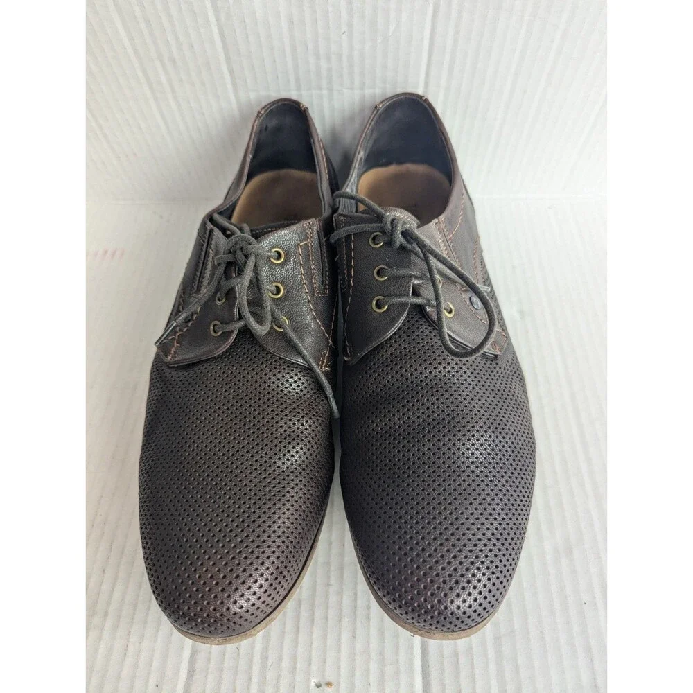 TJ Collection Men's Sz 43 Leather Derby Dress Shoes Brown Lace Up Ventilated